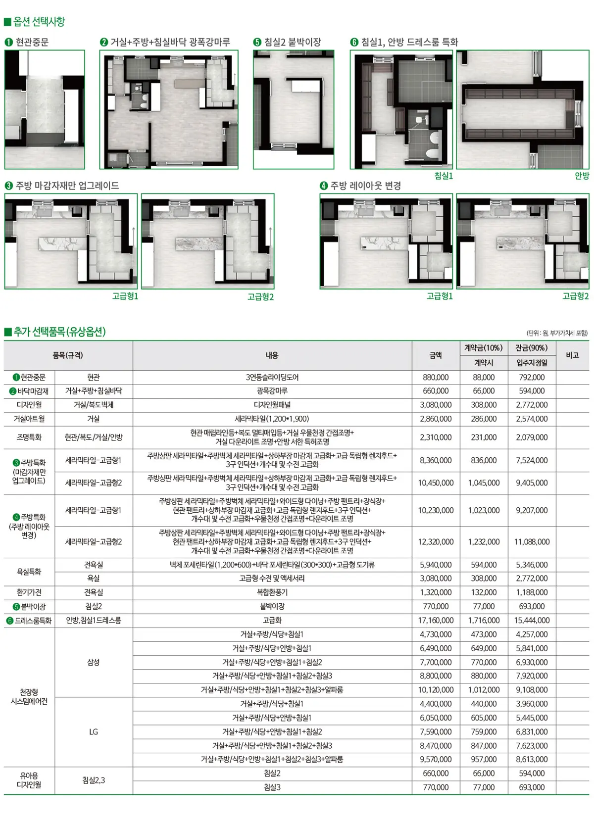 154A타입 옵션품목